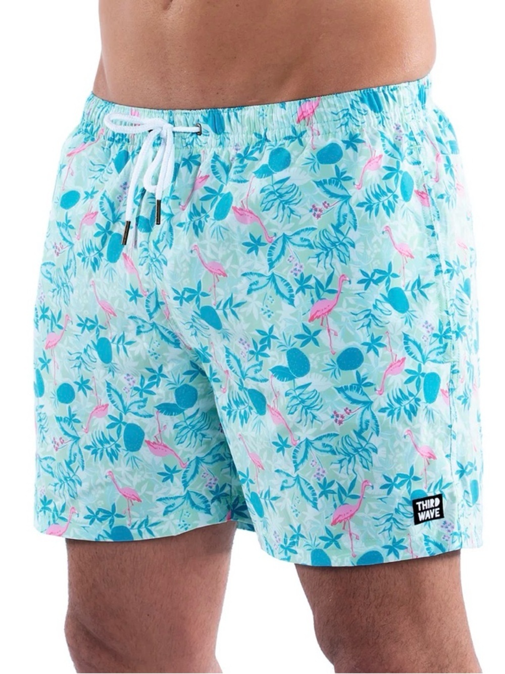 Third Wave Miami Palms 3” Swim Trunks With Mesh Liner Sz L Blue  Zip Pocket